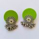 Lime Green Flower Silver Ghungroo Studs Earrings